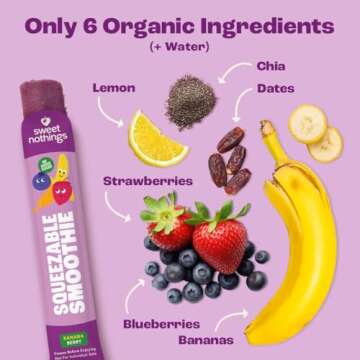 Sweet Nothings, Banana Berry, USDA Organic Kids' Squeezable Super Fruit Smoothie Freezie Popsicle Po...