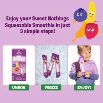Sweet Nothings, Banana Berry, USDA Organic Kids' Squeezable Super Fruit Smoothie Freezie Popsicle Pops, Value Pack of 24 - Dye-Free, No Added Sugar, Dairy-Free, Vegan, Healthy Organic Fruit Pops, Freeze & Enjoy