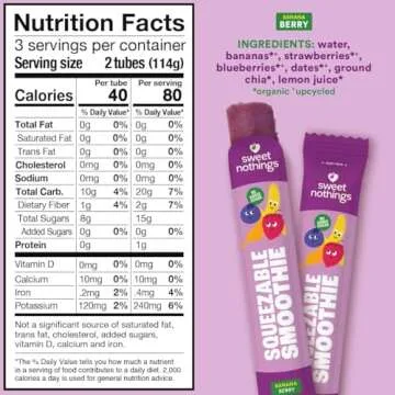 Sweet Nothings, Banana Berry, USDA Organic Kids' Squeezable Super Fruit Smoothie Freezie Popsicle Pops, Value Pack of 24 - Dye-Free, No Added Sugar, Dairy-Free, Vegan, Healthy Organic Fruit Pops, Freeze & Enjoy