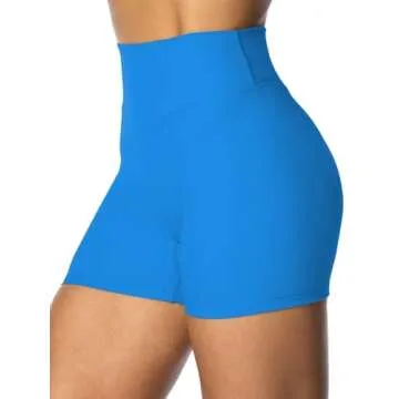 Sunzel Women's Invisible Butt Scrunch Shorts, High Waisted Biker Shorts, Gym Workout Yoga Running Shorts with Tummy Control 4" Inseam Classic Blue Small