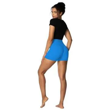 Sunzel Women's Invisible Butt Scrunch Shorts, High Waisted Biker Shorts, Gym Workout Yoga Running Shorts with Tummy Control 4" Inseam Classic Blue Small