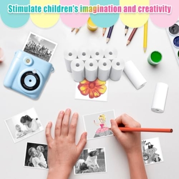 12 Rolls Instant Print Paper for Kids Instant Camera Print- Hikkon Thermal Print Refill Paper Rolls Photo Print HD Printing for Most Kids Camera(White)