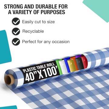 Exquisite Blue Gingham Plastic Table Cover Roll 40" X 100' - Premium Quality Banquet Rolls - Disposable Tablecloth Rolls - Table Cloth Rectangle Table Rolls