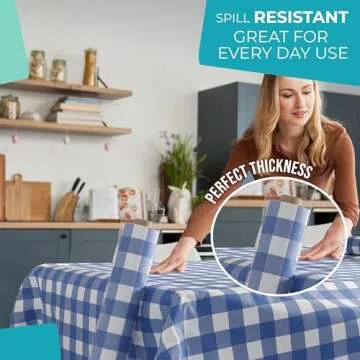 Premium Blue Gingham Plastic Table Cover Roll 40" x 100'