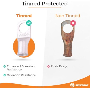 SELTERM Tinned Copper Battery Cable Lugs - 25 pcs