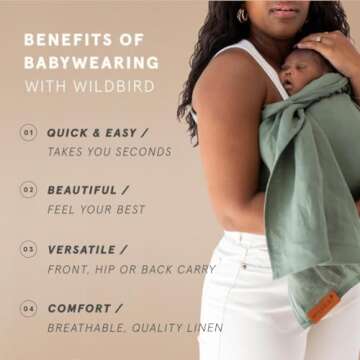 WildBird - Ring Sling Baby Carrier - Newborn to Up to 35 lbs - for Moms, Dads & Caregivers - 100% Natural European Linen Fibers - Versatile & Adjustable - 74” Size - Acadian Fabric & Black Ring