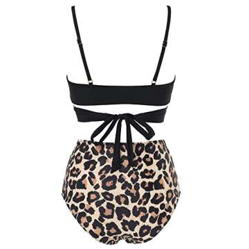SUUKSESS Women High Waisted Bikini Criss Cross Swimsuits Push Up Bathing Suits (L, Black Leopard)