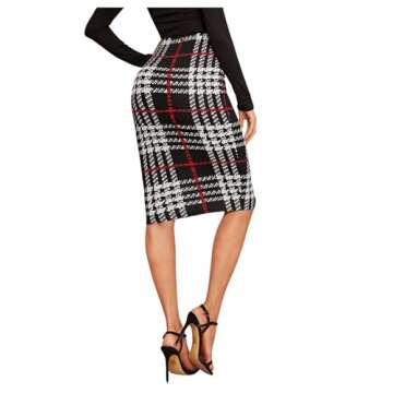 Floerns Women's Plaid Print High Waist Knee Length Bodycon Pencil Skirt A Black Red S