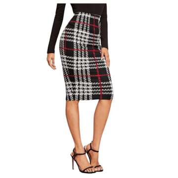 Floerns Women's Plaid Print High Waist Knee Length Bodycon Pencil Skirt A Black Red S