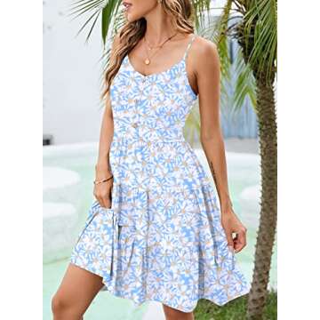 YATHON 2024 Womens Casual Summer Tiered Knee Length Dress Spaghetti Strap V-Neck Floral Cotton Ruffle Babydoll Dress Boho Sundress(YT140-Blue W Daisy,S)