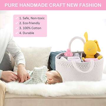 ABenkle Diaper Caddy Organizer, Cotton Rope Nursery Baby Basket, Changing Table Organizer for Baby D...