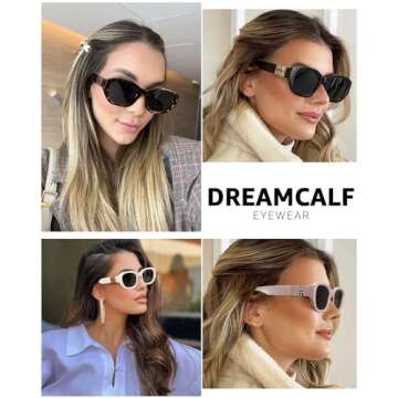 DreamCalf Retro Sunglasses for Women Trendy Rectangle Desinger Sun Glasses Womens 90s Narrow Shades