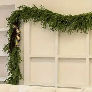 6Ft Christmas Norfolk Garland, Dense Norfolk Pine Realistic Garland, Single Fork Norfolk Natural Garland Artificial Garland for Christmas Table Fireplace Wall Home Decoration