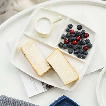 FLYING BALLOON 4pcs Elegant Quadrate Shaped Ceramic Divided Plate Dinner Plates Luncheon Plates Salad Plates Dishes for Kitchen, White