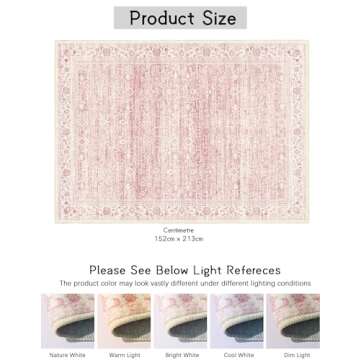 Brakki Area Rugs 5x7, Pink Washable Rugs for Living Room Bedroom Dining Room Kitchen, Ultra Thin Sof...