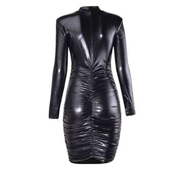 GUXMO Womens Bodycon Long Sleeve Dresses Glitter Sexy Ruched Mini Dress with Shoulder Pads Party Club Night Outfit Black