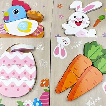 Anditoy 4 Pack Easter Wooden Puzzles for Kids Toddlers Easter Toys Easter Basket Stuffers Gifts Party Favors