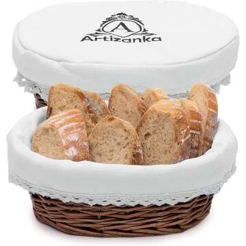 Medium Wicker Bread Basket with Liner - 11x8"
