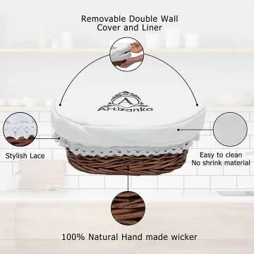 Medium Wicker Bread Basket with Liner - 11x8"