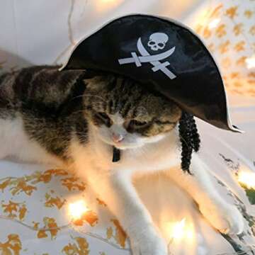 Amosfun Pet Pirate Hat Dog Cat Captain Cap Halloween Pirate Cosplay Costume Halloween Party Hat Dress Up Costume Accessories