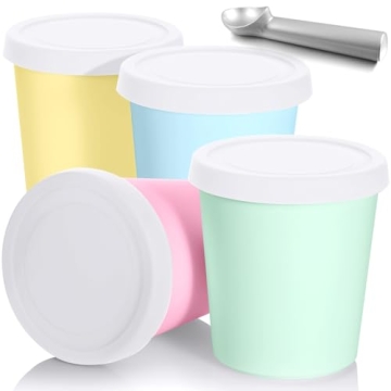 Nuenen 5 Pack Ice Cream Containers 1Qt Freezer Storage Tubs with Silicone Lids and Spoon for Homemad...
