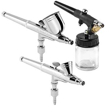 PointZero Dual Action Airbrush Kit with 3 Airbrushes