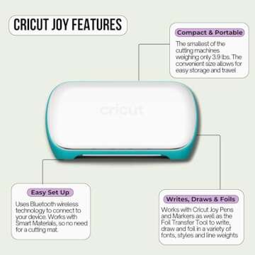 Cricut Joy Machine with Rainbow Smart Permanent Vinyl, Starter Tool Set and Transfer Tape Bundle - Beginner Bluetooth Craft Cutting Machine Kit for Customized Cards, Small Decor Projects and Decals