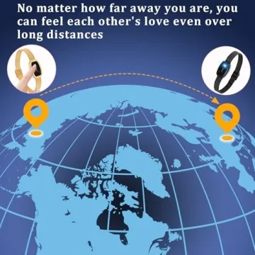 Long Distance Touch Bracelets,Vibration & Light up Couples Bracelets, Remote Smart Matching Couples Bracelet for Lovers Long Distance Relationship Girlfriend Boyfriend Xmas Gifts Black Gold Jewelry