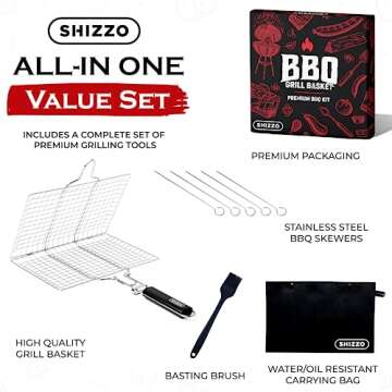 SHIZZO Shallow Grill Basket Set, Grilling Accessories Barbecue BBQ, Stainless Steel Folding Portable...
