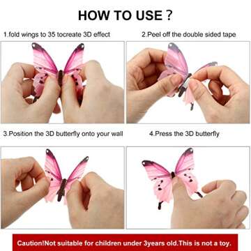 96 Pieces Glow in The Dark Luminous 3D Butterfly Wall Decals Decor Removable Butterfly Stickers DIY Art Crafts Decor for Kids Bedroom Home Garden Decorations Christmas (Pink, Purple, Mixed)