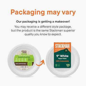 Stack Man Heavy-Duty Compostable Plates - Eco-Friendly 125-Pack