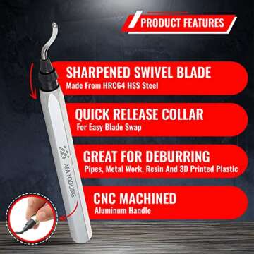 AFA Tooling - Deburring Tool with High Speed Steel Swivel Blade - Works on Metal, Resin, PVC Pipes, ...
