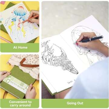 Arrtx Premium Hardcover Sketch Book, 60 Sheets/120 Pages, 180 GSM Thick Acid-Free Drawing Paper, Hardbound Sketch Pad with Inner Pocket, Green 8.5"x6.1" Sketchbook