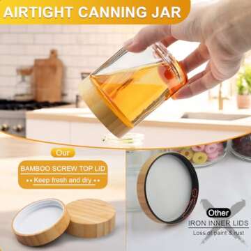 AISIPRIN Glass Jar with Lid 12 Pcs 8oz, Glass Spice Jars with Lable, Candle Jars, Mason Jars 8oz with Airtight Bamboo Lids,Including Blank lables