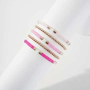 GOOJIDS Surfer Heishi Clay Bead Bracelets - Colorful Stackable Boho Jewelry
