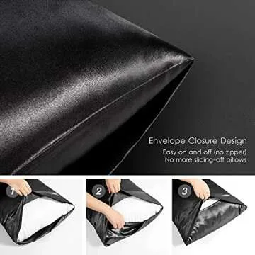 URLINENS Black Satin Pillowcase for Hair and Skin, Vegan Silk Pillowcase Set-2 Satin Pillowcases, 1 Eye Mask, 1 Scrunchie-Luxury Sleep Set, Silky Standard Satin Pillow Cases with Envelope Closure