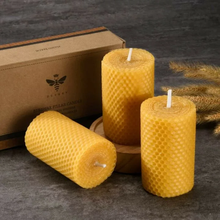 Beeswax Pillar Candles - Handmade Set of 3