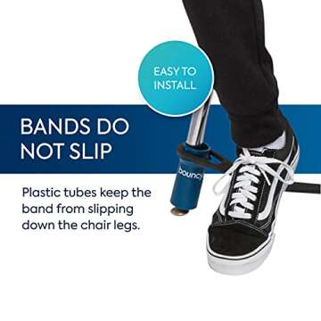 Bouncy Bands Bouncyband Original for Chairs, Blue, 1-Pack – Chair Bands for 13” to 17” Wide Chair Legs with 1.5” Diameter Support Pipes – Silent Sensory Tool Increases Focus and Relieves Stress