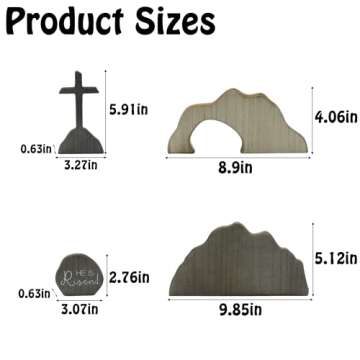 FESTGLOX Empty Tomb Easter Scene and Cross Decoration, Wood Easter Resurrection Scene for Tiered Tray, Jesus Nativity Scene Decor for Religious Decorations, Home Office Tabletop, Shelf Decor