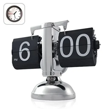WoneNice Retro Digital Flip Down Clock -Battery Powered Internal Gear Operated Clock for Home & Office Décor -Black