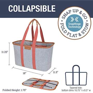 CleverMade Collapsible LUXE Tote, Rose Herringbone - 30L (8 Gal) Structured Tote Bag with Handles an...