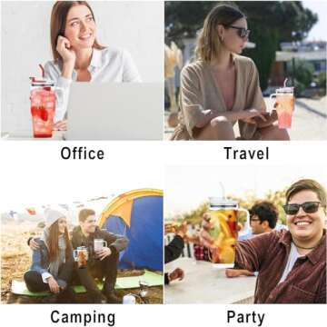 AiHeart 32 oz Glass Tumbler with Handle,Drinking Glasses with Straws and Bamboo Lid,Large Capacity Glass Water Bottles with Plastic lid, Iced Coffee Cup with Silicone Coaster(White)