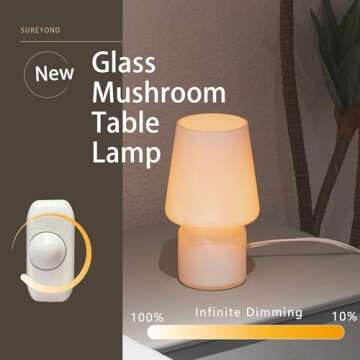 SUREYOND Mushroom Lamp,Small Table Lamp,Mini Lamp Cute Lamp Nightstand Lamp Kitchen Lamp,Glass Mushr...