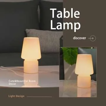 SUREYOND Mushroom Lamp,Small Table Lamp,Mini Lamp Cute Lamp Nightstand Lamp Kitchen Lamp,Glass Mushroom Table Lamp,Suitable for Bedrooms, Kitchens, Living Rooms, Bedside, Girl Gifts（White）