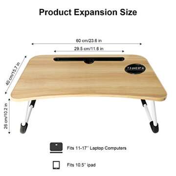 Lap Desk Foldable Bed Table Portable Multi-Function Lap Bed Tray Table with Storage Drawer and Cup Slot, Notebook Stand Breakfast Bed Tray for Sofa, Bed, Terrace, Balcony, Garden