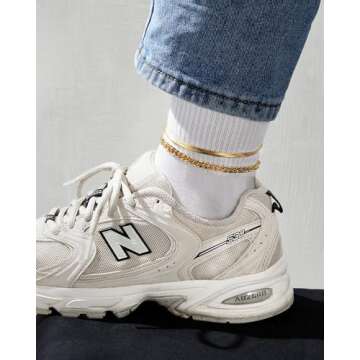 KissYan Gold Layered Ankle Bracelets for Women, Dainty 14k Gold Plated Layering Anklets Set Adjustab...