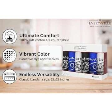 EVERY-VILLE Where EVERYone is Welcome 6-Pack 100% Cotton Bandanas - Holiday Gifts for Men Women