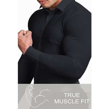 EOUOSS Men’s Muscle Fit Dress Shirts Athletic Slim Fit Long Sleeve Stretch Wrinkle-Free Casual Button Down Shirt Black Medium