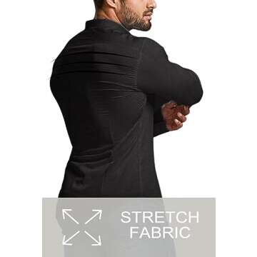 EOUOSS Men’s Muscle Fit Dress Shirts Athletic Slim Fit Long Sleeve Stretch Wrinkle-Free Casual Button Down Shirt Black Medium