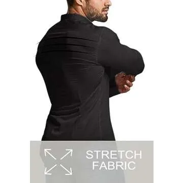 EOUOSS Men’s Muscle Fit Dress Shirts Athletic Slim Fit Long Sleeve Stretch Wrinkle-Free Casual Button Down Shirt Black Medium